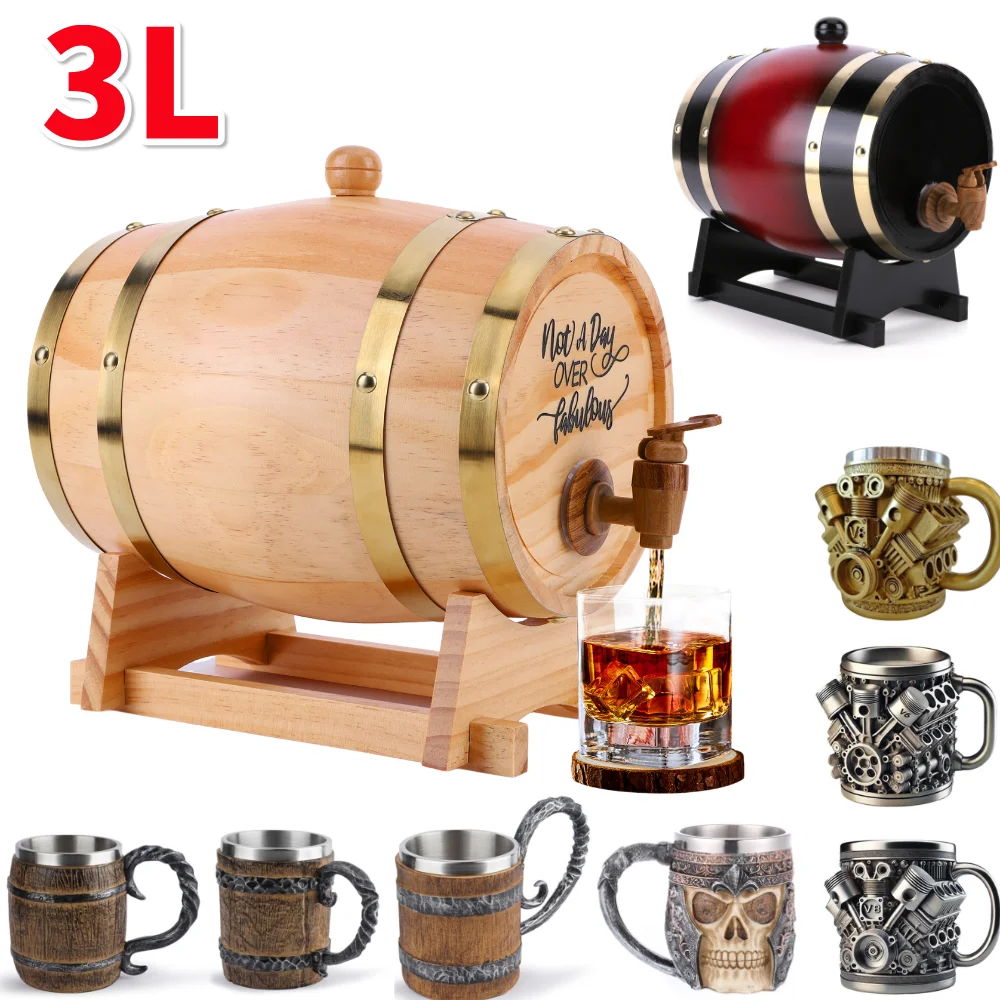 Wine Beer Tequila - Drewniane beczki na whisky 3L ze